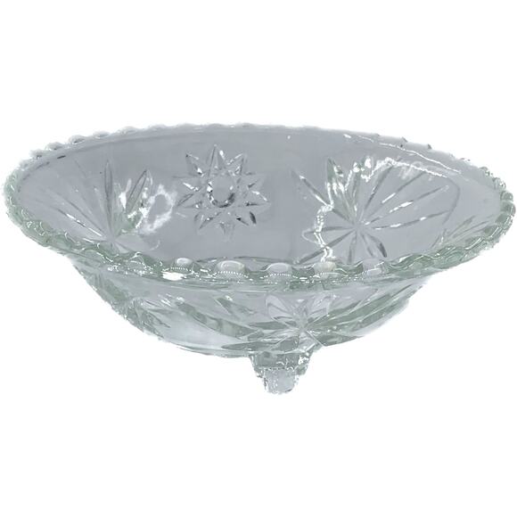 Anchor Hocking Footed Bowl Vintage Pressed Clear Glass Star Of David Candy Dish - Picture 1 of 5